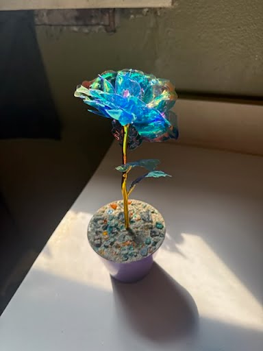 Blue Tupac Rose Variation - Handcrafted concrete art piece