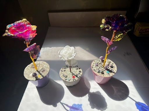 Blue Tupac Rose Variation - Handcrafted concrete art piece