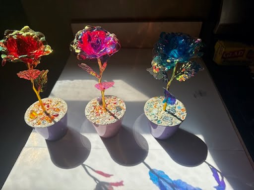 Blue Tupac Rose Variation - Handcrafted concrete art piece