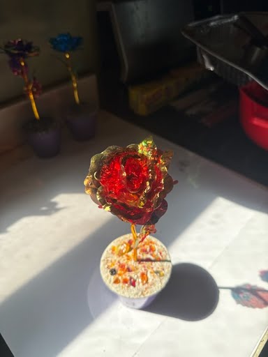 Red Tupac Rose Variation - Handcrafted concrete art piece