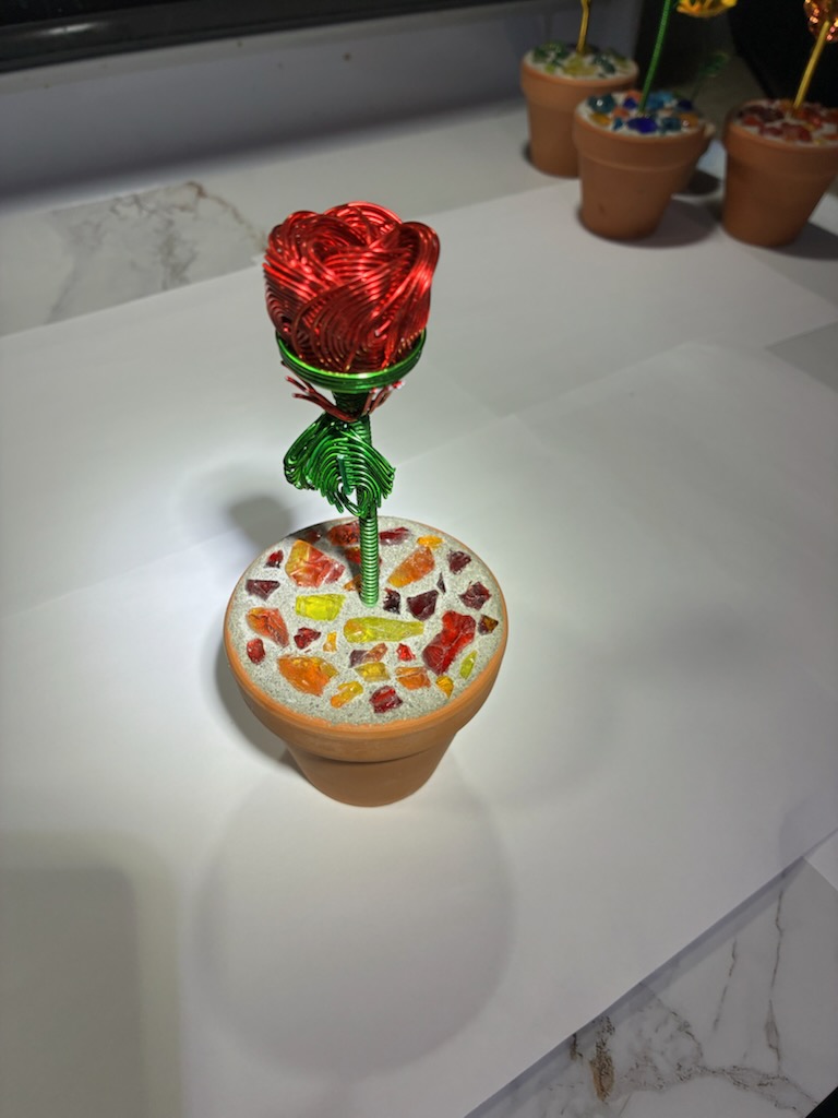Red Tupac Rose - handcrafted concrete art